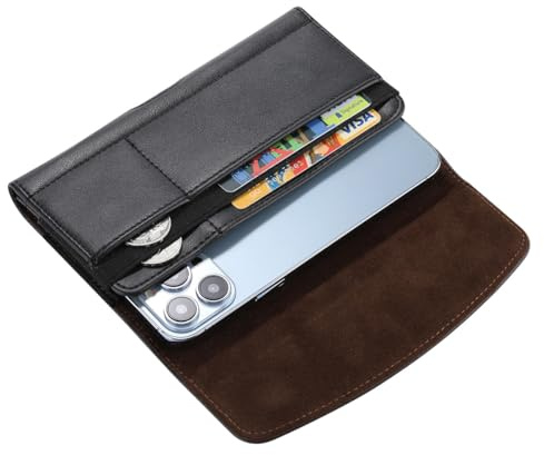 JYNXOR 1pcs Porta Cellulare da Cintura Pelle per Smartphone, Cell Phone Holster, Custodia per Cellulare con Clip da Cintura, Porta Telefono Orizzontale Universale, Cintura Fondina con Slot Carte, Nero