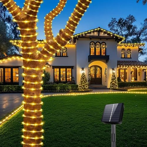 Afaiup Guirnalda de luces solares para exteriores,10 m 100 LED,resistente a la intemperie (IP65),8 modos,luces solares exterior ideal para jardín,terraza,valla,patio,Navidad y decoración de fiestas