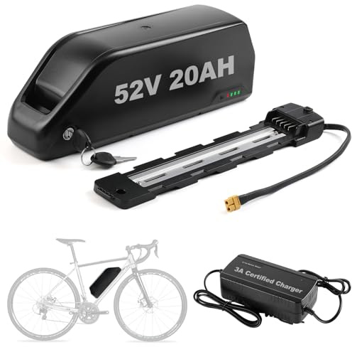 52V 20Ah E‑Cykel Batteri Med 3A Laddare, 5‑Pin Fotplatta För 250W‑1500W Motor, Hög Kapacitet Hailong Underrör Litiumjonbatteri