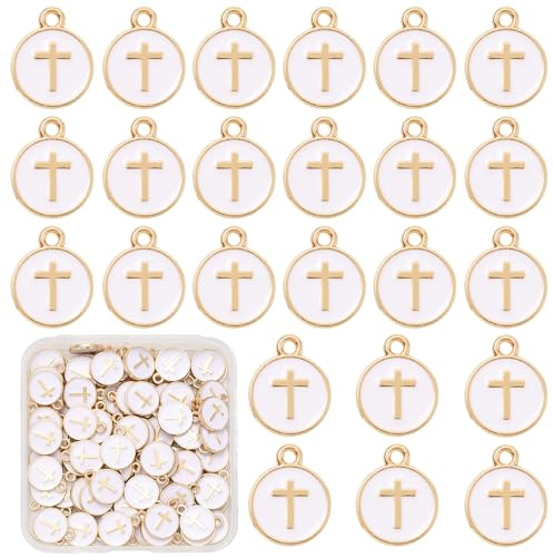 COGCHARGER Colgante de cruz esmaltada para Jesús Colgantes religiosos Cristianos para Collares Pulseras Pendientes, Klein, Acero aleado Esmalte, Sin piedra preciosa