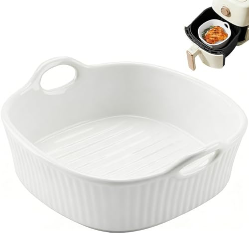Rund ugnsform, keramik, vit, ugnsform för varmluftsfritös, 18,5 x 16,5 x 5,5 cm, lasagneform, ugnsformar, färgglad glaserad bakform, rund