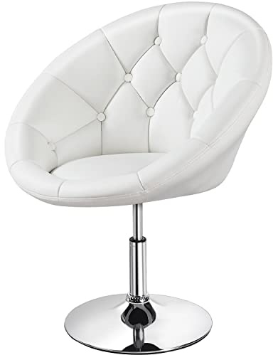 Topeakmart Swivel Adjustable Accent Chair Stool Round Upholstered Swivel Vanity Chair Barstool Lounge Pub Bar White