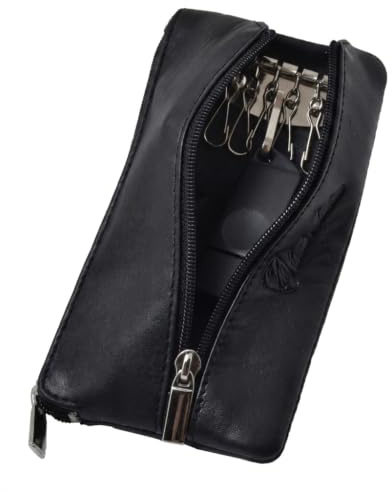 CONTE MASSIMO Llavero para Hombre y Mujer, Cuero Genuino, 2 Bolsillos con Cremallera y Ganchos, con Caja de Regalo