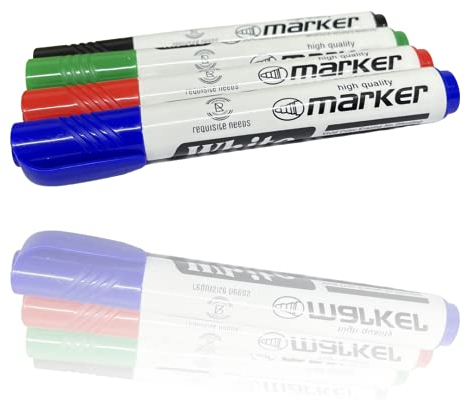 REQUISITE NEEDS White Board Marker Pens Fine Tip Low Odour Vivi Colour Dry Erase Marker Pens for School Office Home (Pack of 4)