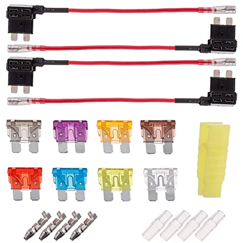BOJACK 4 Stück 12V Standard Stromdieb ATC Autosicherungen, Flachsicherungsadapter 12V Stecksicherung Verteiler mit 8 Autosicherungen (2A / 3A / 5A / 7.5A / 10A / 15A / 20A / 25A)