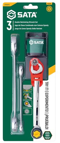 SATA ST09075 Metric Double Ratcheting Wrench Set Sleek Head Design, 3 Pieces