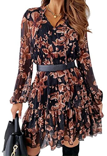 ZHENTHE Vestiti Donna Stampa Floreale A Maniche Lunghe E Cintura Aderente Sexy Abito Primavera Autunno