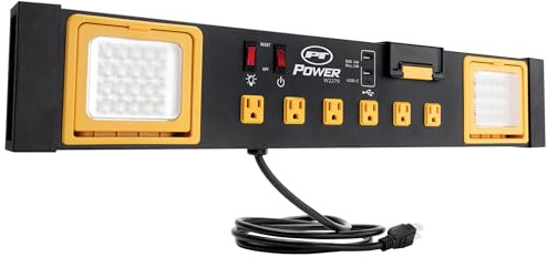 Performance Tool W2279 Commercial Grade Power Station with 6 Outlets, 2 USB Ports, Built-In Cradle, and LED Lights, Ideal for Workshops and Garages