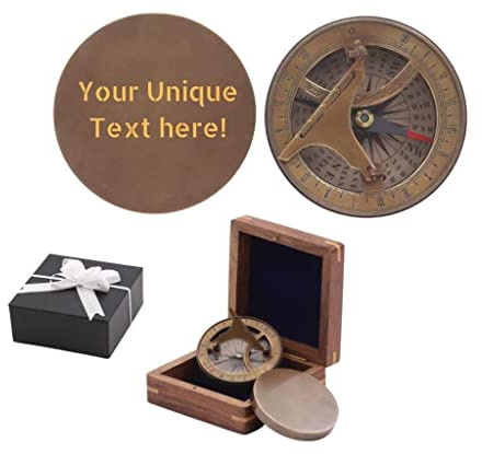 Antique Nautical Directional Magnetic Sundial Brass Compass, Personalized Antique Decor Birthday Gifts for Men, Astrolabe for Him, Baptism Gifts with Engraved Quotes