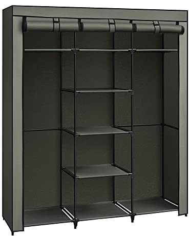 SONGMICS Armadio in Tessuto, Guardaroba Pieghevole con Barra di Sospensione, Appendiabiti, Scaffale per Borse, Scarpe, Soggiorno, Camera da Letto, 45 x 150 x 175 cm, Verde Salvia RYG012C02