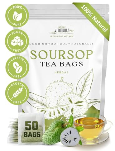 VIMMANCE Soursop Tea Bags, Graviola, Guanabana Tea, Vietnamese Herbal Tea, 100% Natural, Gluten Free, Caffein Free, Sugar Free, Not Bitter but Balance Taste (50 Tea Bags)