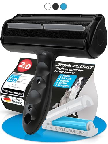 BluePet Rouleau Anti Poils Animaux, Brosse Anti Poil, Enlever Poil Chien & Chat, Réutilisable, Attrape Les Poils du Canapé, Tapis & Voiture, Pet Hair Remover, Anti Peluche, (+ Mini Rouleau Adhésif)