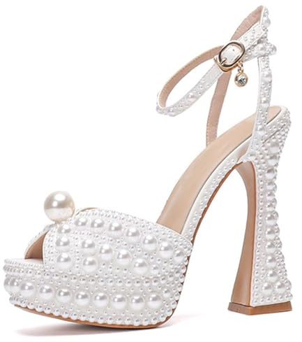 MINITOO Scarpe da sposa con plateau da, Lh003 Tacco Bianco 14cm, 39 EU