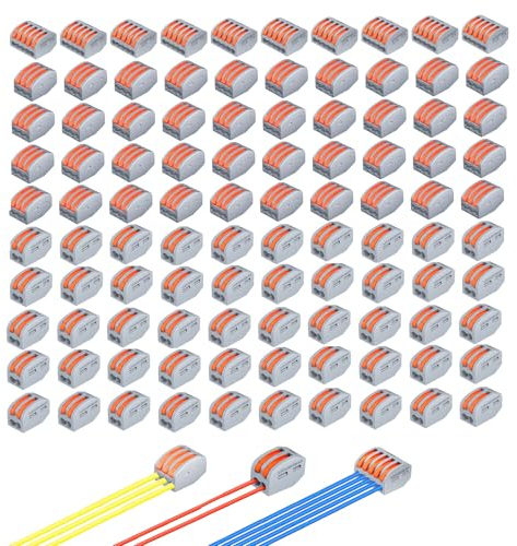 Kabelverbinder, 100 Stück Verbindungsklemmen,Anschlussklemmen & Kits,4mm² Leiter Klemme mit Betätigungshebel, Elektrische Anschlussblöcke, Lüsterklemmen, Kompakten Steckklemmen für Feste Kabel