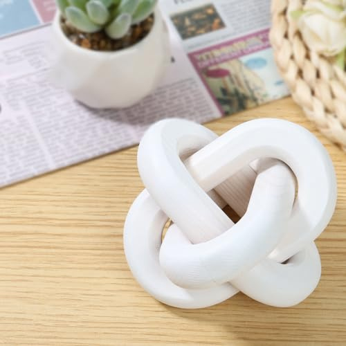 Wood Chain Link Decor 3 Link Wood Knot Decorative Home Accessories Chain Knot Coffee Table Decor Rustic Farmhouse Wood Chain Link Decor for Living Room Bedroom Office Decorations 12x12x12cm(White)