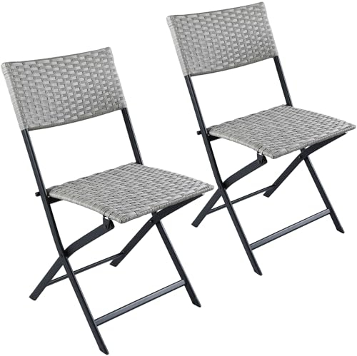 BRUBAKER 2er Set Gartenstuhl Lugano - Polyrattan Klappstuhl wetterfest und robust - Balkonstuhl klappbar - Campingstuhl für Garten Balkon Terrasse - Camping Stuhl - Grau/Beige