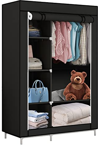 Belmaison Armario tejido, armario de tela, gran capacidad, ropa colgante, puerta enrollable con bolsa de almacenamiento, fácil de instalar y desmontar L167x L45x H170 cm(Negro) (negro, StyleC)
