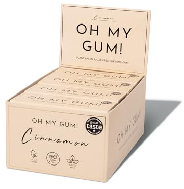 OH MY GUM! Cinnamon Natural Chewing Gum Pack of 12 (10 Pieces/Pack) | 100% Plant Based Aspartame Free Chewing Gum | Award Winning Sugar Free Chewing Gum & Good for Teeth |