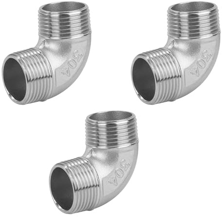 Conector de Tubo de Codo de Acero Inoxidable 304, 3 Piezas 3/4 Macho a 3/4 Macho Rosca Accesorios de Tubería de Codo de 90 Grados para Agua, Conexión, Conversión