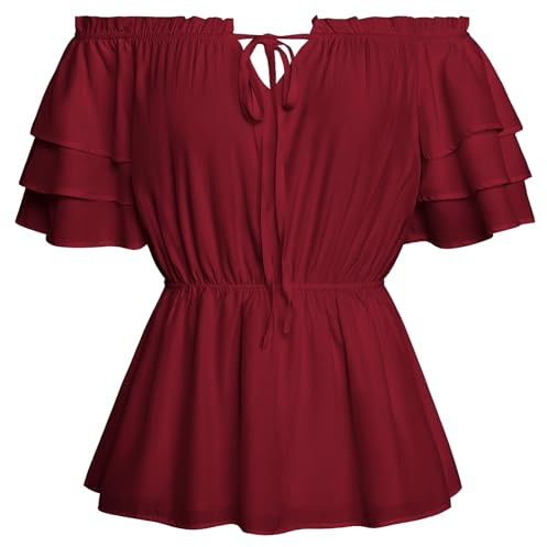 SCARLET DARKNESS Women Renaissance Blouse Vintage Off Shoulder Medival Ruffle Top