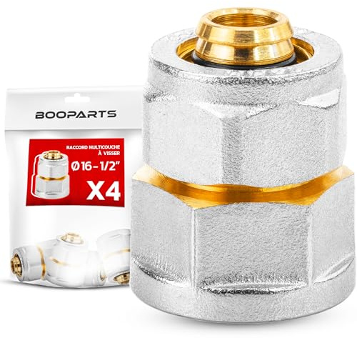 BOOPARTS – 4 Pièces – Raccord Droit Femelle à Visser Ø16–1/2F(15/21) | Raccord Multicouche Laiton | Connexion Filetée Étanche et Durable pour Tuyaux PEX, PER et Composites
