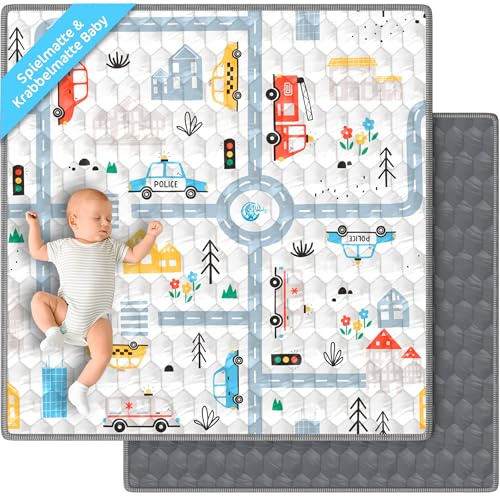 VALVANI Alfombra Bebe Acolchada 120x120 cm Plegable Antideslizante y Lavable Juegos y Gateo para Suelo Tapete Suave Actividades Montessori Estimulacion Sensorial Infantil Valbabycare