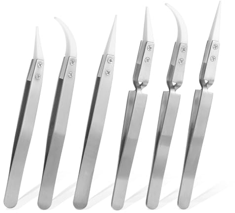 6 Pcs Precision Ceramic Reverse Solder Tweezers Non-Conductive Heat Resistant Tweezer for Crafting Anti-Magnetic Pointed and Curved Tip Tweezer for Soldering Jewelry Pinching Coils While Firing Silver