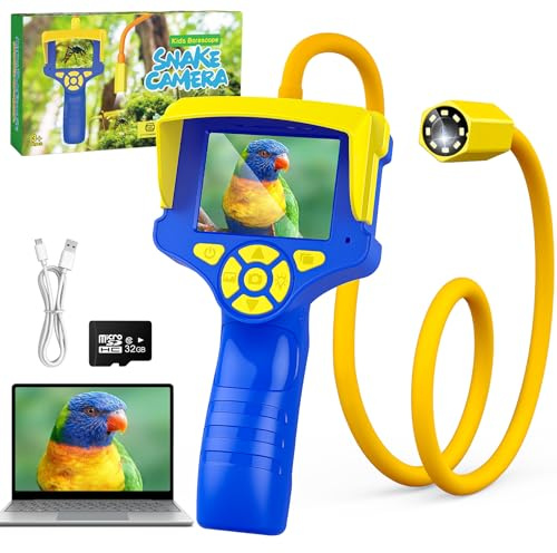 Microscopio Digitale Portatile Giocattolo per Bambini - 2,4 Pollici, sonda Flessibile da 23,6 Pollici con Luce, Impermeabile IP67, SD 32 GB - Regalo bambino 3-12 anni Giocattoli per Pasqua Compleanno