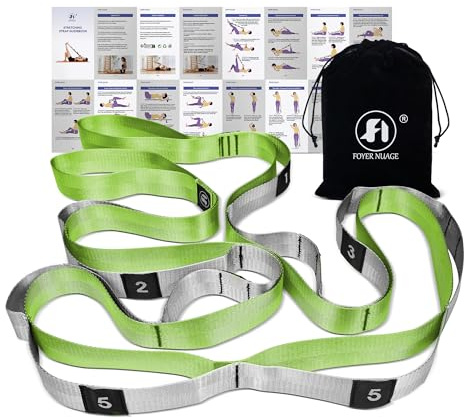 Foyer Nuage Bandas elásticas para ejercicio, correa de estiramiento de yoga no elástica con bucles, 3,8 cm x 2,45 m, bandas elásticas para terapia física, yoga, pilates, baile, ejercicio de gimnasia
