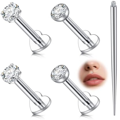 AVYRING Piercing per labret in acciaio inox, 16 g, filettatura interna medusa per labbro, trago, helix, conch, piercing per naso, argento o oro, 8 mm, 5 pezzi, 1.2 mm x 8 mm, Acciaio inossidabile