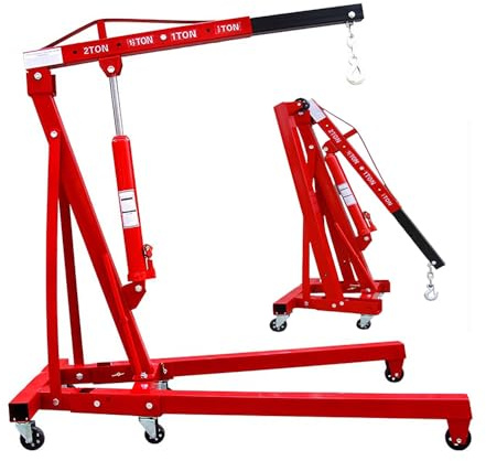 Gruetta idraulica da Officina per Sollevamento Motori, Gru Manuale Pieghevole con Braccio Regolabile et 6 Roues,2 Tonnes,pour Garage et Usage Industriel,Rouge