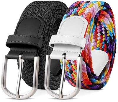 YOUCHAN 2-pack Elastiskt Bälte Flätat Stretchbälte Tygbälte för Dam & Herr, 3,3 cm brett, Längd 90–140 cm
