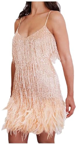 Munweiyu Vestido de lentejuelas con flecos para mujer, vestido de plumas con flecos, vestido sexy, vestido de discoteca, disfraz de los años 70, mini vestido de cóctel Charleston