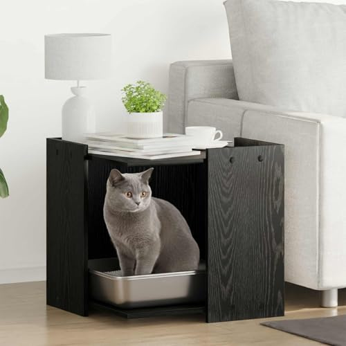 Mokuyary Enceinte pour Bac à Litière pour Chat Chêne Noir Salon B | Maison de Toilettes pour Chats, Table Basse pour Chambre, Balcon