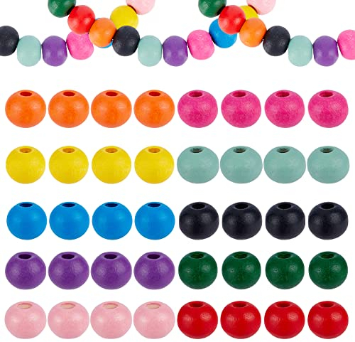 PandaHall Elite ca 340~350 Stück bunt Runde Holzperlen Kugel Kugeln Spacer Zwischenperlen Schmuck DIY Basteln