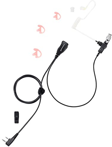 commountain Earpiece with PTT/Mic Compatible for Kenwood Baofeng SAMCOM BTECH Retevis Walkie Talkies Radios and BF-F8HP UV-82HP UV-5R UV82 UV82C UV5X3 TK NX, Acoustic Tube Headset, 2 Pin Style
