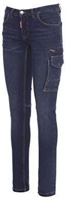 PAYPER West Lady Pantalone da Lavoro Donna Multitasche Taglio Jeans Misto Denim Chiusura con Zip Porta Metro Smartphone Martello Penne Cutter Effetto Consumato delavè Blu (40)