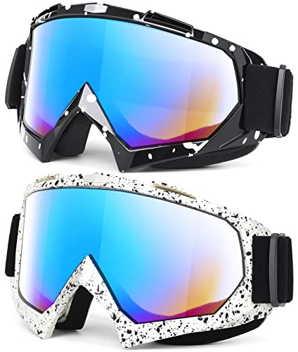 Adult Motorcycle Goggles, 2-Pack ATV Dirt Bike for Youth, Teens, Men & Women - Wide Vision Riding Off-Road