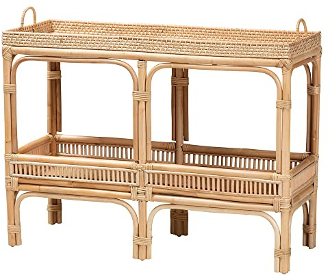 Bali & pari Lombok Modern Bohemian Natural Rattan 2-Tier Console Table