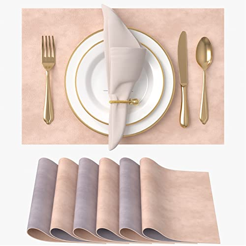 Vitare Platzsets Abwaschbar,Tischsets Abwaschbar 6er Set,Zweifarbig Tischset Kunstleder,Platzdeckchen Abwaschbar Hitzebeständig und rutschfest,45×30cm-Pink & Lila