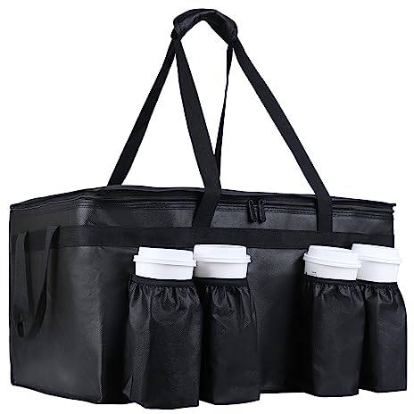 CIVJET Insulated Food Delivery Bag with Cup Holder, XX-Large Insulated Grocery Bags with Zippered Top, Cooler Bags with Drink Carrier, Food Carrier Catering Bag, Commercial Food Warmer bag for Uber