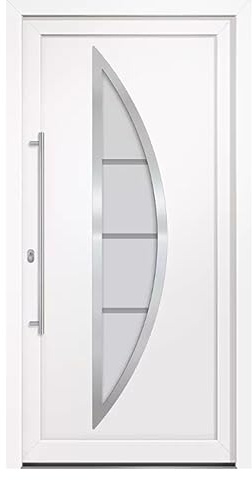 HORI Eingangstür Kunststoff Komplettset – Hochwertige Haustür mit Wärmeschutz, 5-fach-Verriegelung & Edelstahl-Stoßgriff - Farbe: weiß - DIN links - Modell: Curve - 210 x 100 cm
