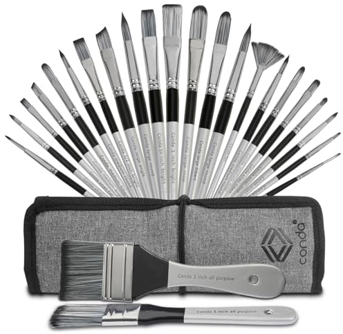 Conda - Set di 24 pennelli da pittura, diverse forme, manici in legno, con custodia, pennelli professionali per artisti, per olio, tela acrilica, acquerello, artigianato
