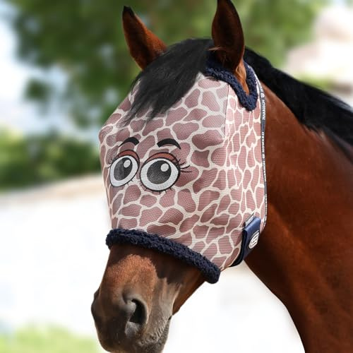 Harrison Howard All Round Mesh Horse Fly Mask UV Protective with Fleece Padded Edging and Fun Prints Forelock Opening Design Mask for Horse Giraffe Medium