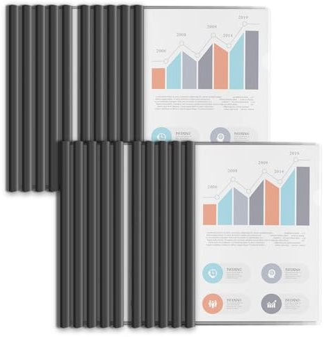 Binditek Clear Report Covers with Sliding Bars, A4 Size, 20 Pack | Clear Report Covers, A4 Size, 9mm Binding Bars, Black, Ideal for Resumes, Presentations, Classroom and Business