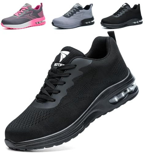 WUAYAMI Chaussures de Sécurité Hommes Femmes Baskets de Secruite Légère Chaussure de Travail Confortable Respirantes Chaussure de Chantier Antidérapantes, Noir, 45 EU