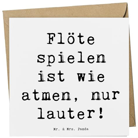 Mr. & Mrs. Panda Deluxe Karte Spruch Flöte Atem - Geschenk, Inspiration, Lernen, Flötist, Instrument lernen, Einladungs, Melodien, Hochwertige Gruß, Folk, Notenblätter, Musik, Klapp, Atmen, Melodie