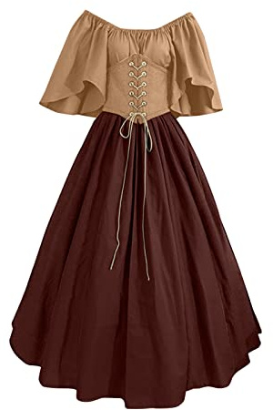 Generico Vestito Medievale Donna Maniche Corte dell'800 Retro Abito Tradizionale Irlandese Popolana Eleganti Costume Medievale Donna Abito Steampunk Donna Costume Contadina Medievale Donna