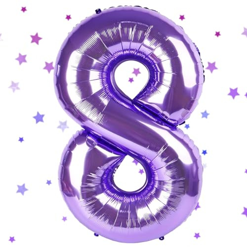 UDRKFOPK Palloncino a forma di numeri viola, 40 pollici, palloncino a elio, 101 cm, per 8 anni, decorazione di compleanno, per bambini, ragazze e ragazzi