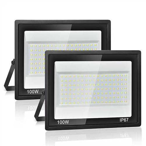 Projecteur LED Extérieur 100W,7000K Blanc Froid,10000LM Super Lumineux, IP67 Étanche, 119 LEDs, Spot Extérieur pour Jardin, Cour, Garage, Allée, Atelier, Couloir et Éclairage de Sécurité,2 Pièces